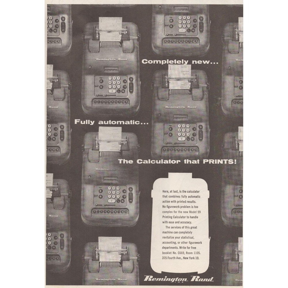 1955 Remington Rand Vintage Print Ad Calculator Mid Century Modern Office Decor